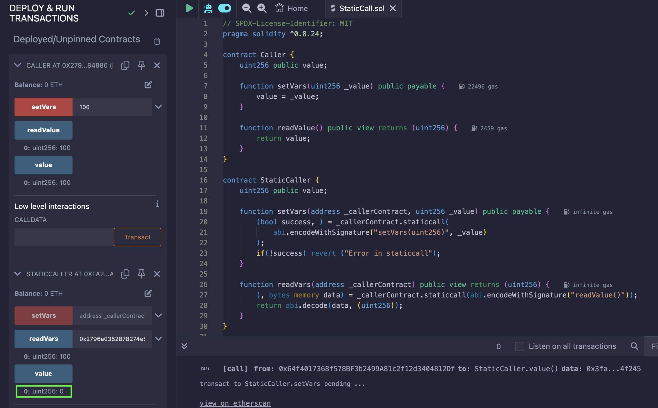 staticcall example